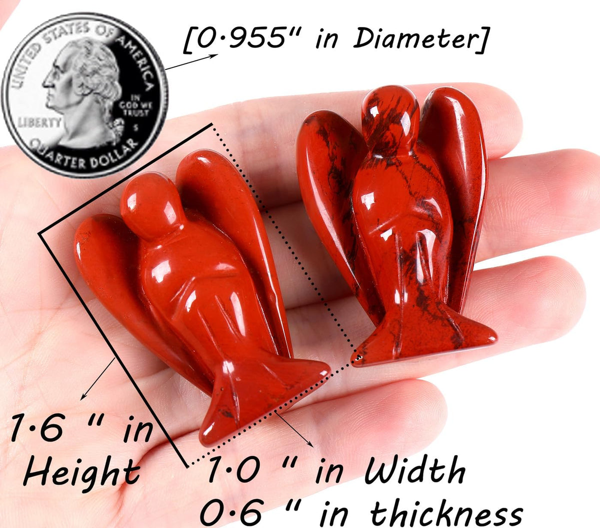 QINJIEJIE Red Jasper Crystal Angel Decor Guardian Angel Statue Hand Carved Stone Figurines Reiki Gemstones Room Home Office Decorations Gifts for Women