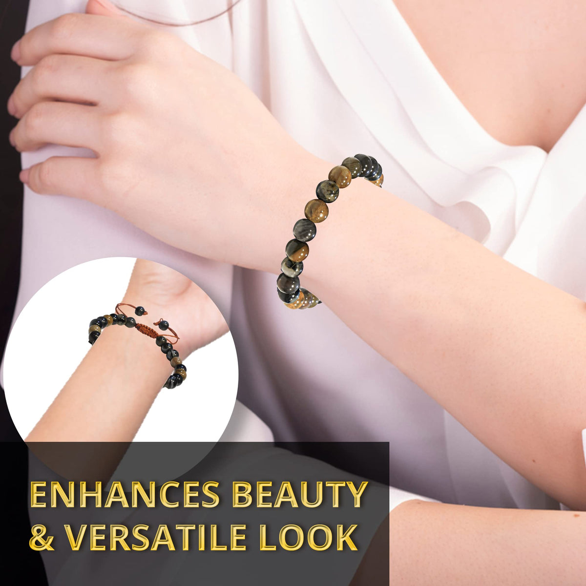 ANAYA AGATE Healing Crystal Bracelet – Chic Gemstone Bracelet for Men and Women – 8mm Round Bead Bracelets for Spiritual Healing, Protection, Positive Energy - Petrified Wood