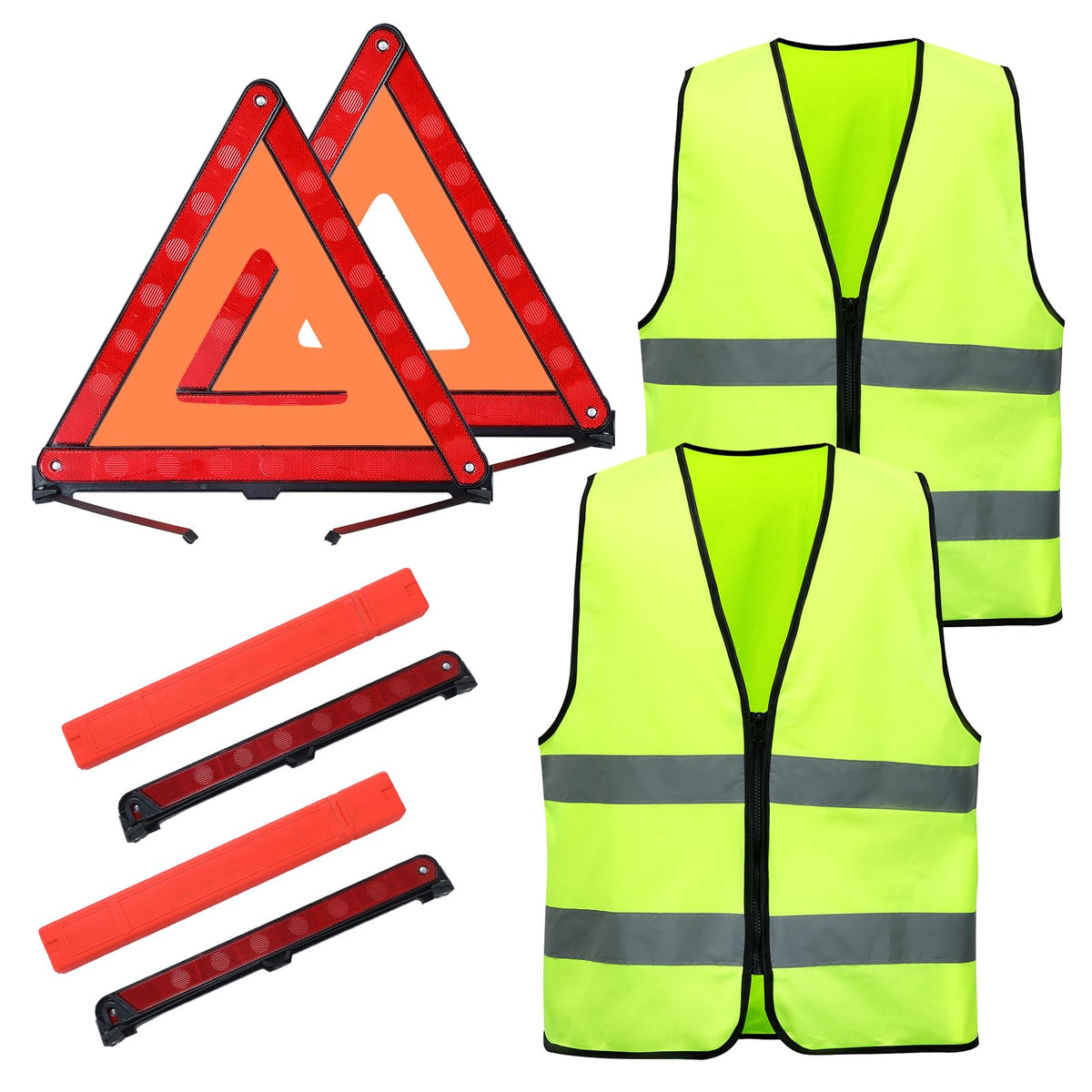MYFULLY 2 Pack Emergency Warning Triangle and Reflective Safety Vest Set – Foldable Reflective Roadside Triangles, Essential Car Emergency Kit for Vehicle Breakdowns and Road Safety