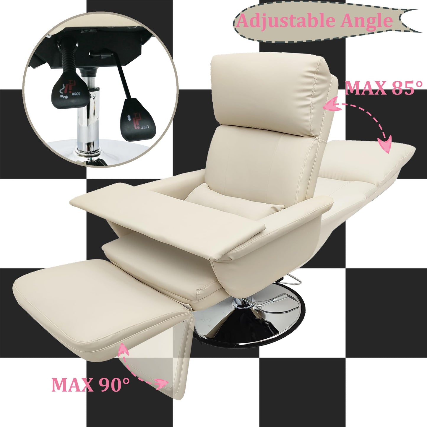 INTSUPERMAI Facial Beauty Salon Chair, 360° Rotation Angle, Max Load 440lbs, Hydraulics Tattoo Chair, Sitting and Reclining, White