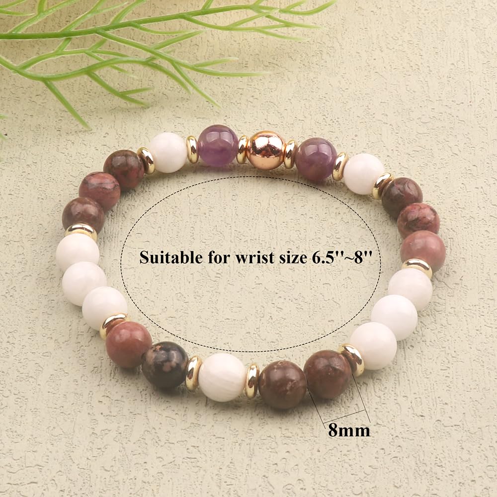KSQS Healing Stone Bead Bracelet for Women, Natural Gemstones Balance Protection Bracelet, Spiritual Crystal Beads Bracelet Anxiety Relief with Meaning Card(#22)