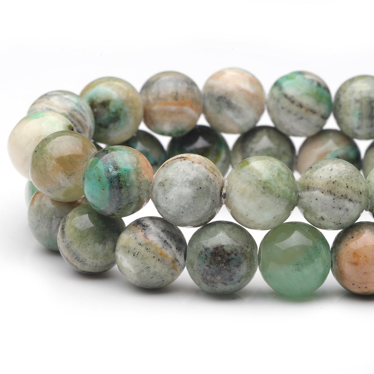 Youngbling Natural Gemstone Beads for Jewelry Making,8mm Green Stripe Stone Polished Round Smooth Stone,Genuine Real Stone Red Beads for Bracelet Necklace 15 Inch(Green Stripe Stone,8mm)