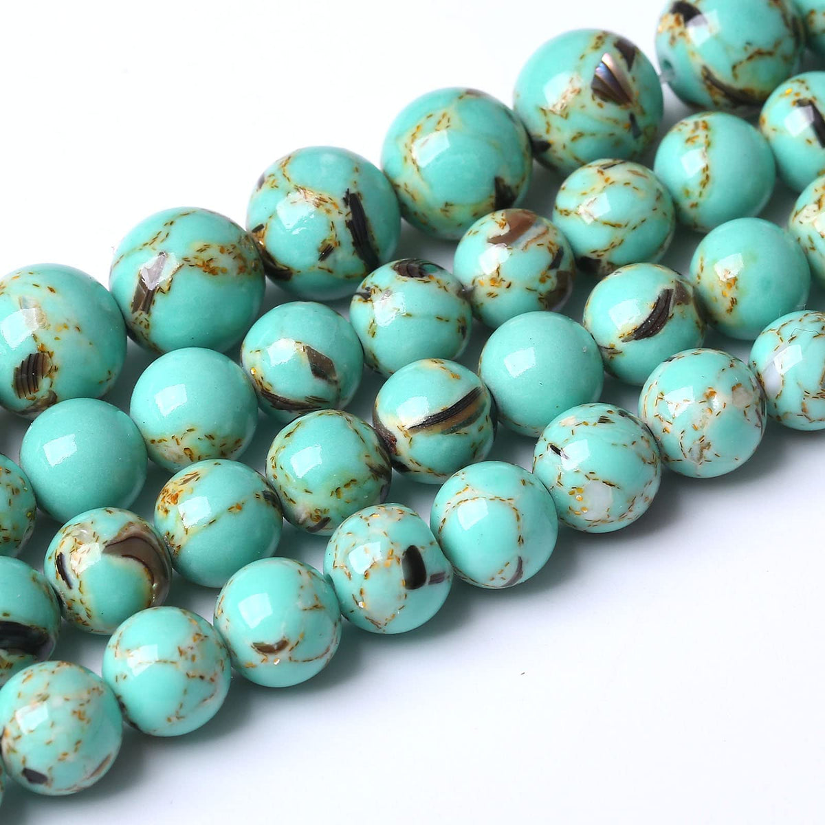32PCS 12MM Beads Shell Turquoise Beads with Mother-of-Pearl Round Loose Beads Natural Gem Beads for Jewelry Making 15"