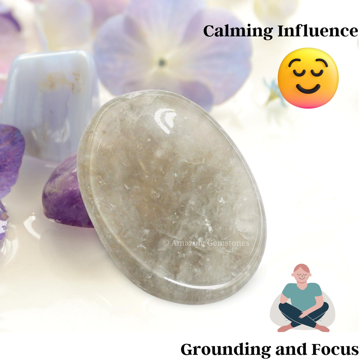 Amazing Gemstone Smoky Quartz Worry Stone Crystals and Healing Stones - Worry Stones for Stress Relief Gifts - Piedra Crystal Fidget for Meditation - Unique Stocking Stuffers and Birthday Gifts