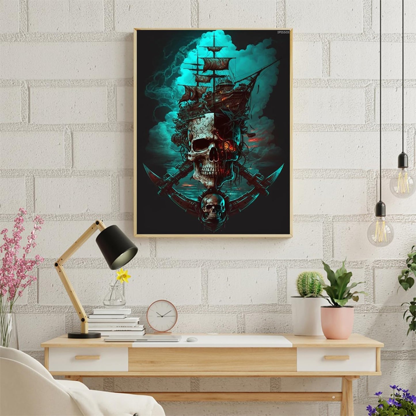 IPISSOI Diamond Painting Kits for Adults, Pirate Ship 5D DIY Diamond Art Kits Full Drill Diamond for Gift Wall Decor Gem Arts Skull Ship 12x16inch