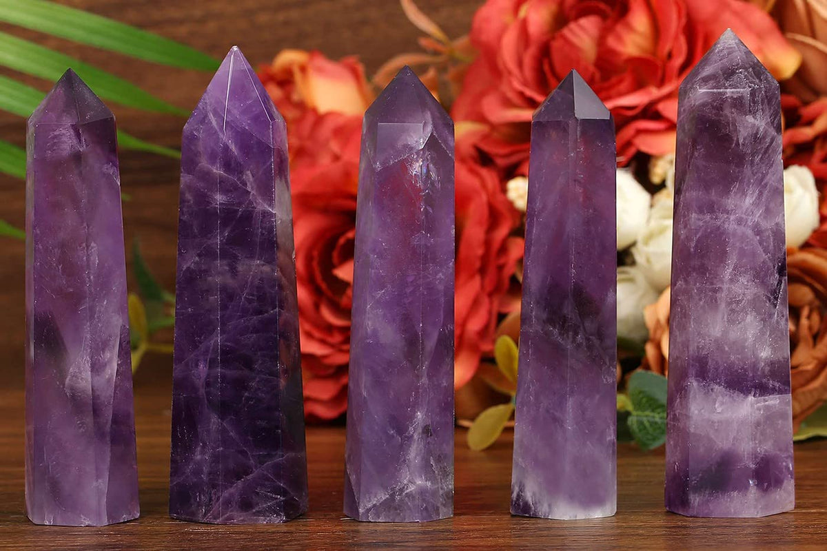 LAIDANLA Amethyst Healing Crystals Wands 3.5-4" Polishing Natural Reiki Energy Wand Stone Hexagonal Point Large Crystal Gemstones for Meditation Therapy Crystal Grid Decoration 1Pcs