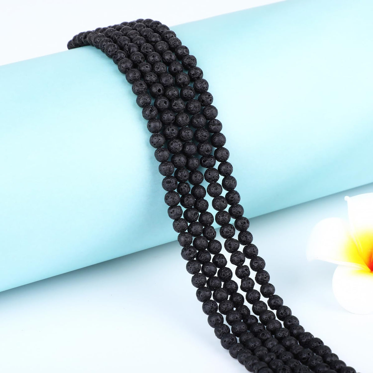 CMBYN Natural Stone Beads Round Genuine Real Stone Beading Strand Loose Gemstones DIY Smooth Bead for Bracelet Necklace Earrings Jewelry Making (Black Lava, 4mm 90 Pieces)
