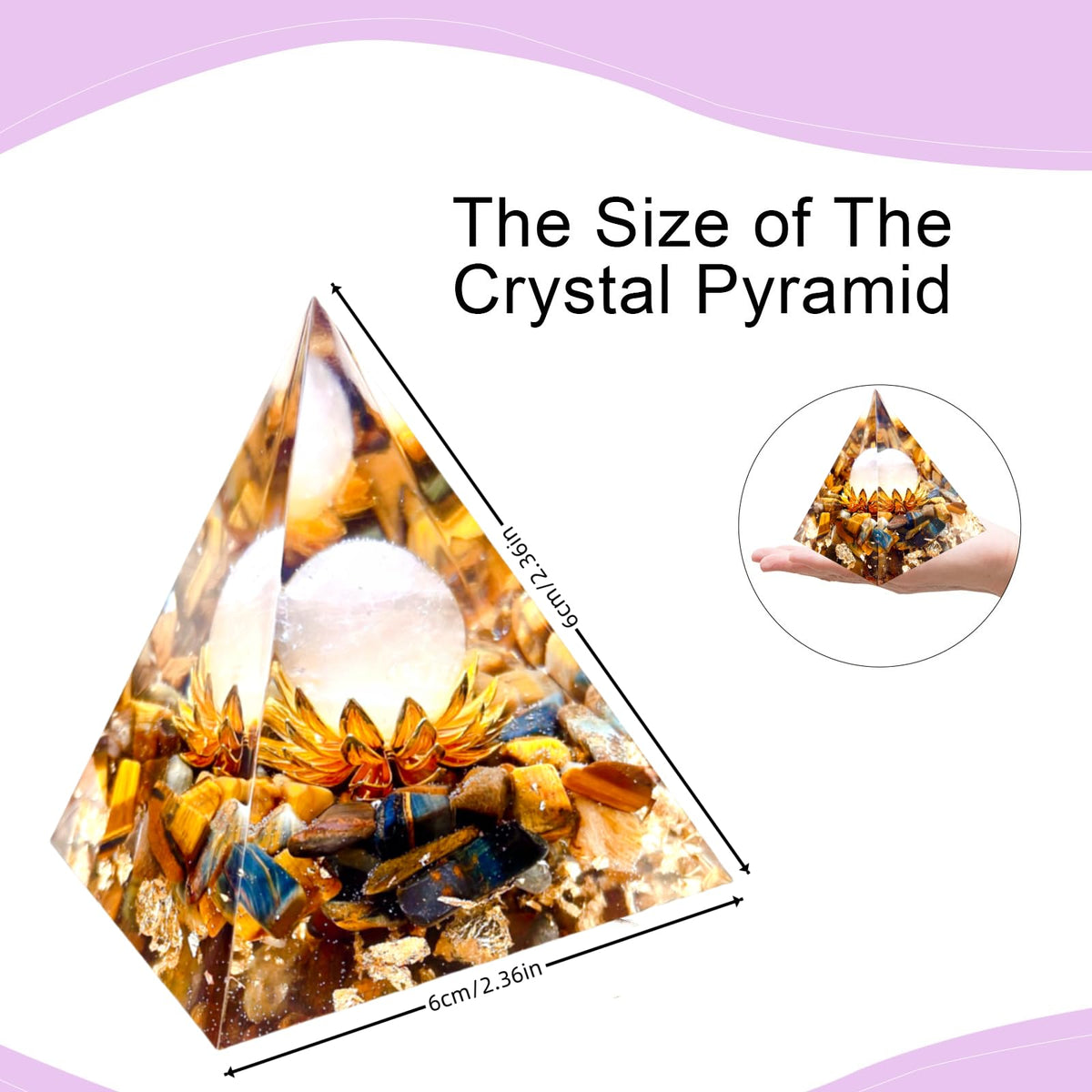 Saefheled The Flower of Life Orgone Pyramid,Natural Energy Pink Crystal&Tiger's Eye Stone Orgonite Crystal Healing Pyramids,for Reduce Stress, Balance Chakra,Meditation Attract Luck,Accumulate Wealth