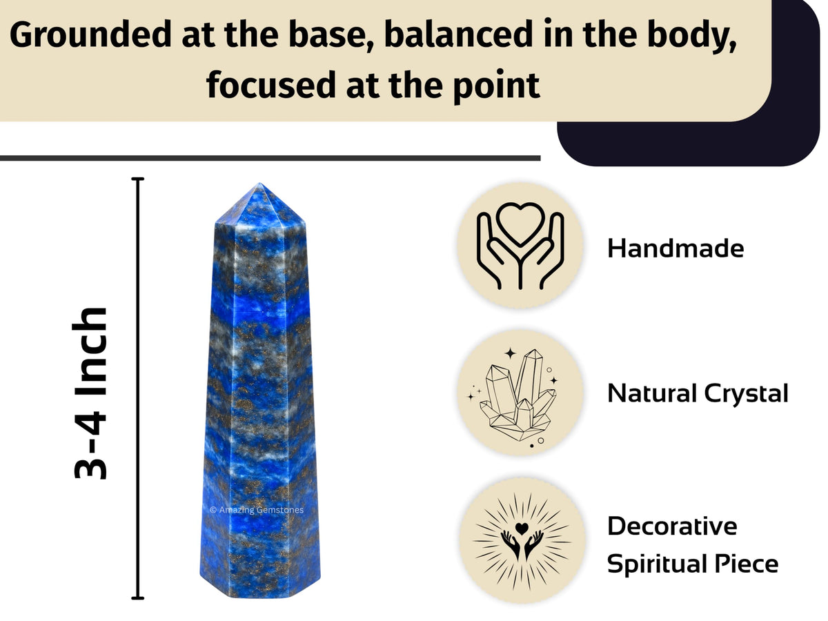 Amazing Gemstone Lapis Lazuli Crystal Towers ~ Natural Healing Crystal Point Obelisk for Reiki Healing and Crystal Grid (3" to 4" INCH)