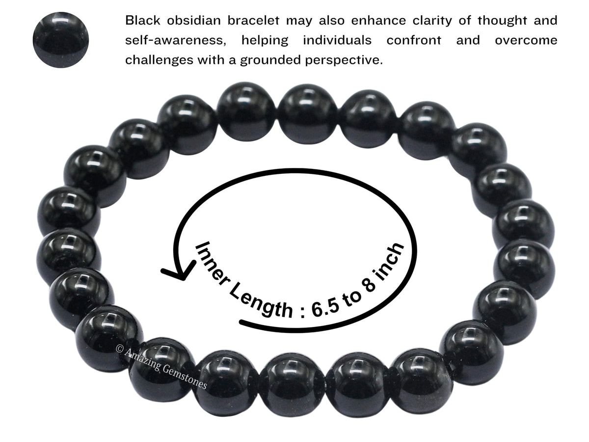 Amazing Gemstone Crystal Bracelet for Women Men's Gifts - Protection Healing Crystal Bracelet - 8mm Gemstone Beaded Stretchable Bracelet Pulseras Para Hombres Mujer Stocking Stuffers Mothers Day Gift (Black Obsidian)