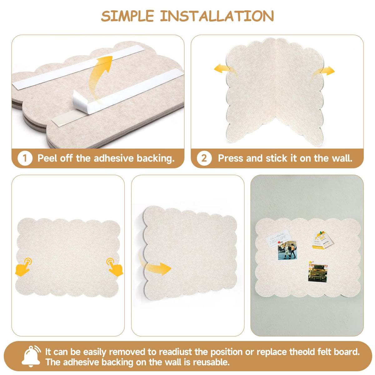 Felt Bulletin Board 24" x 18" Cork Board Alternative,Decorative Felt Pin Board Foldable Cork Boards for Walls Self-Adhesive Cork Board for Home Office Classroom Pin Board (Oatmeal)