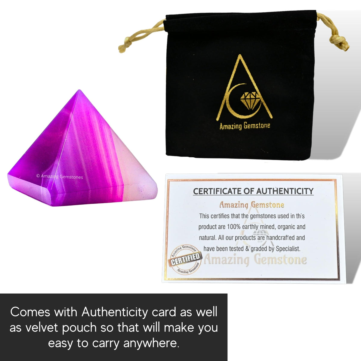 Amazing Gemstone Pink Onyx Pyramid Crystal Healing Stones - 1" Great Pyramid Figurine of Natural Stone Pyramid for Meditation, Reiki, Chakra Balancing and Crystal Pyramids Grid