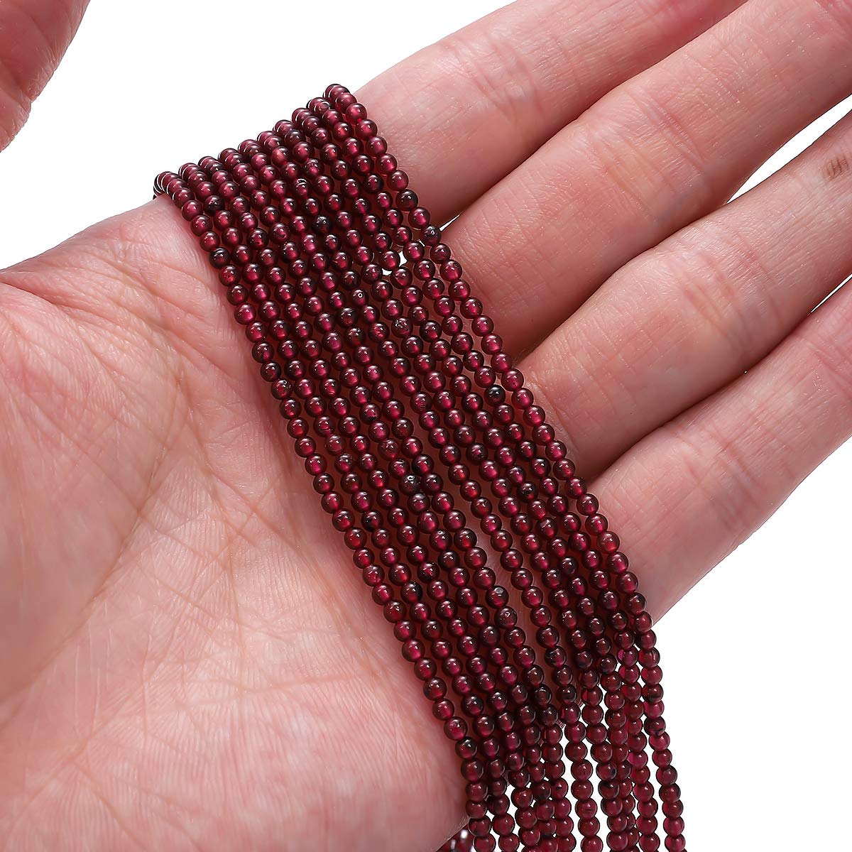 BEADIA Natural Garnet Stone Round Loose Semi Gemstone Beads for Jewelry Making 2-2.5mm 38cm/Strand