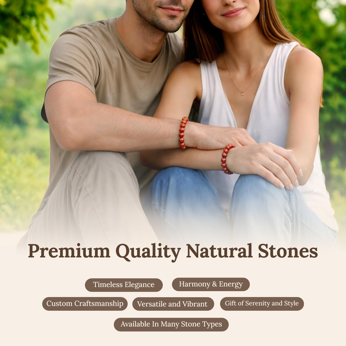 Elm City Direct 8mm Natural Stone Beaded Bracelet – Unisex Crystal Stretch Bracelets for Men & Women, Chakra & Healing Jewelry, Gift-Ready Beaded Bracelets (Red Sardonyx, 8mm)