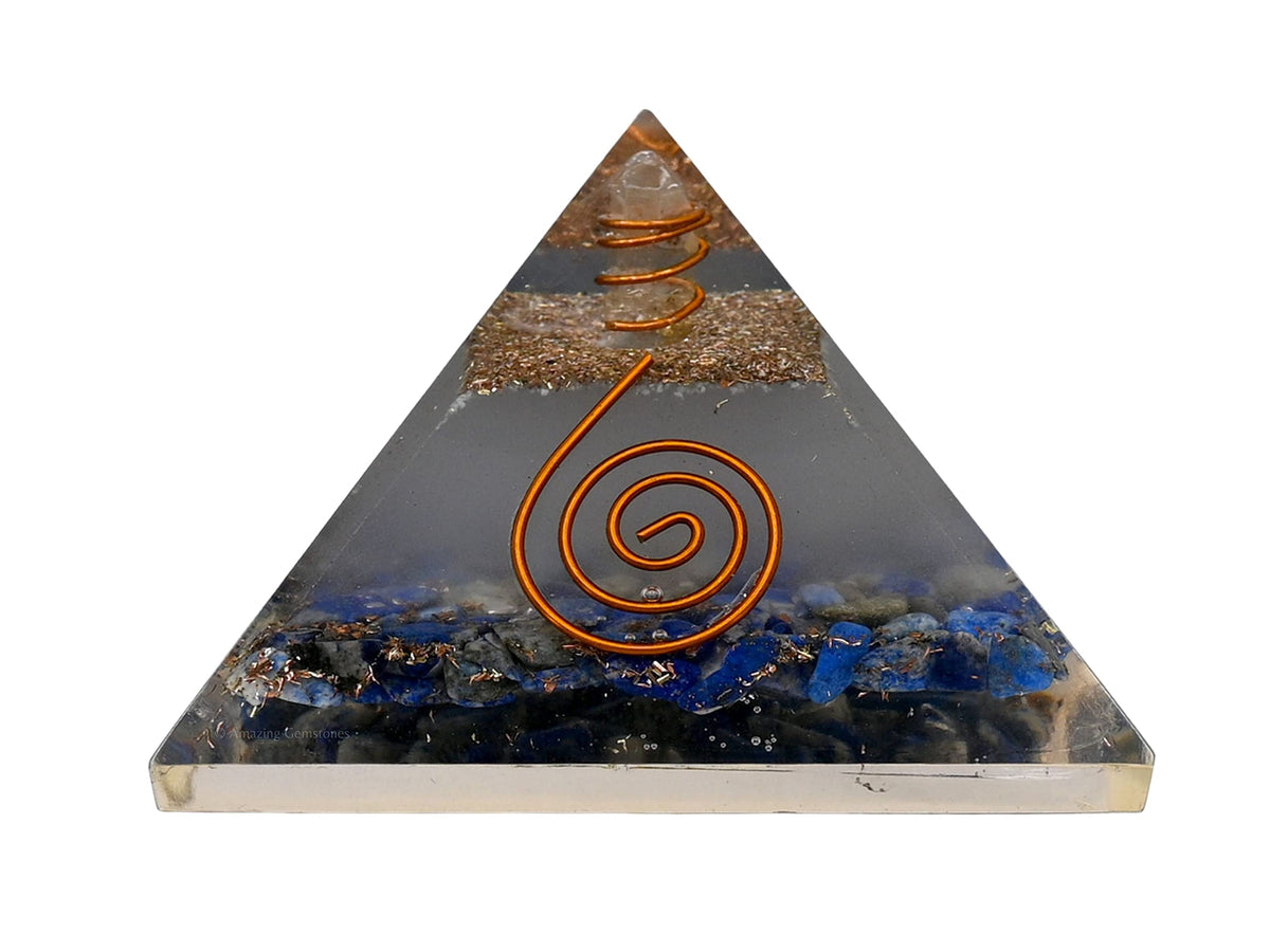 Large Orgone Pyramid | Glow in Dark Lapis Lazuli Pyramid Crystal | Orgonite Pyramid | Organ Pyramids Positive Energy Healing