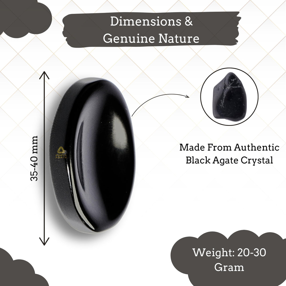 Anaya Agate Black Tourmaline Worry Stones Certified Crystal Thumb Worry Stone for Anguish, Relaxing and Soothing Balance Stones for Meditation, Stress Relief Crystals and Healing Stones for Men, Women