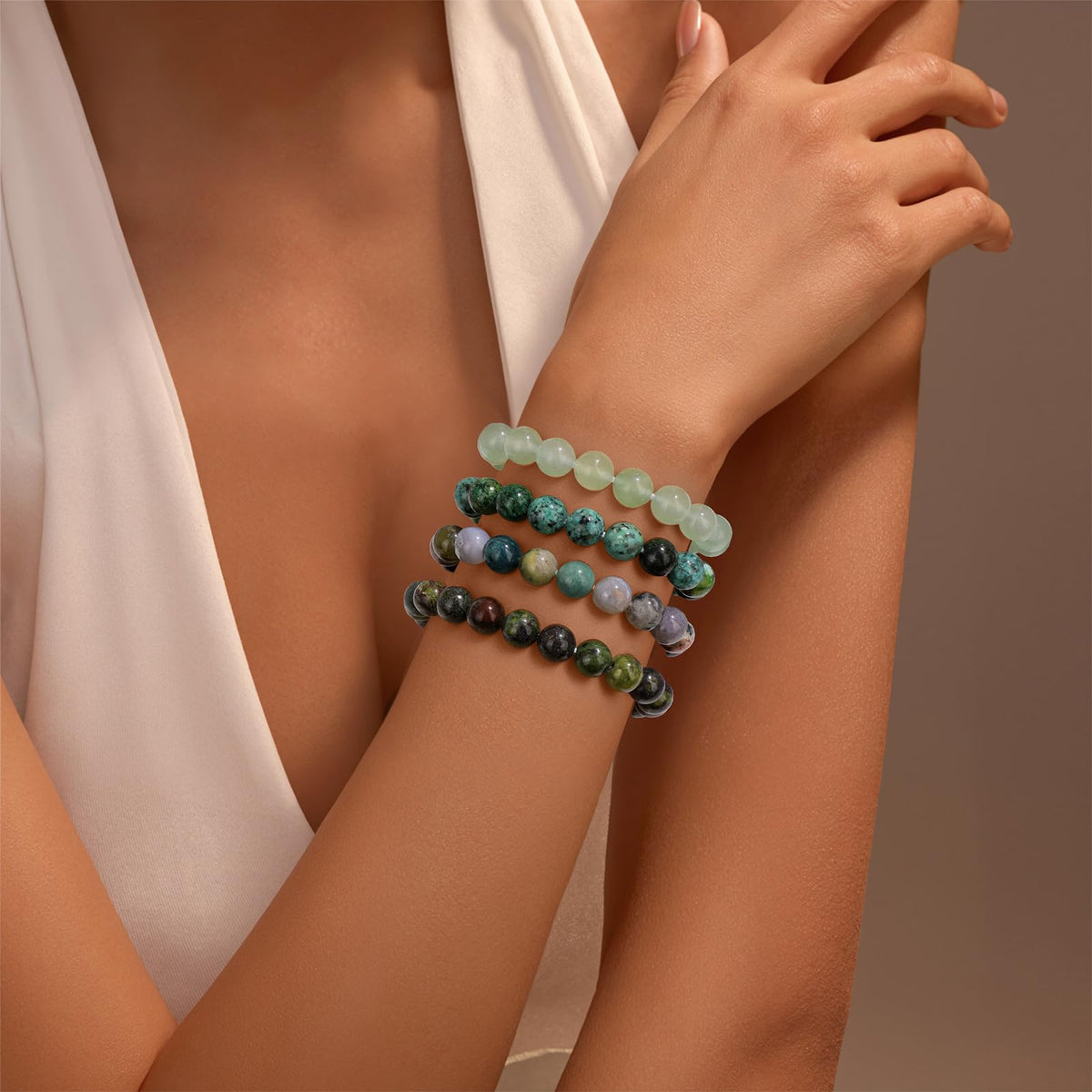 Vinswet Healing Crystal Bracelets for Women Men 8mm African Turquoise Natural Stone Beaded Stretch Bracelet Handmade Gemstone Reiki Spiritual Jewelry Gifts