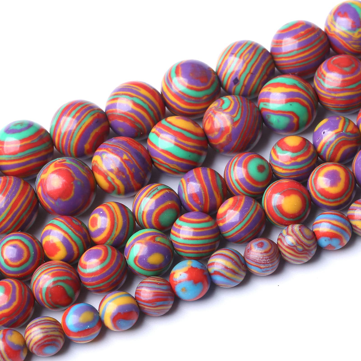 90pcs 4mm Natural Stone Beads Rainbow Malachite Round Loose Beads for Jewelry Making DIY Bracelet Crystal Energy Healing Power Stone(4mm, Colorful Malachite)