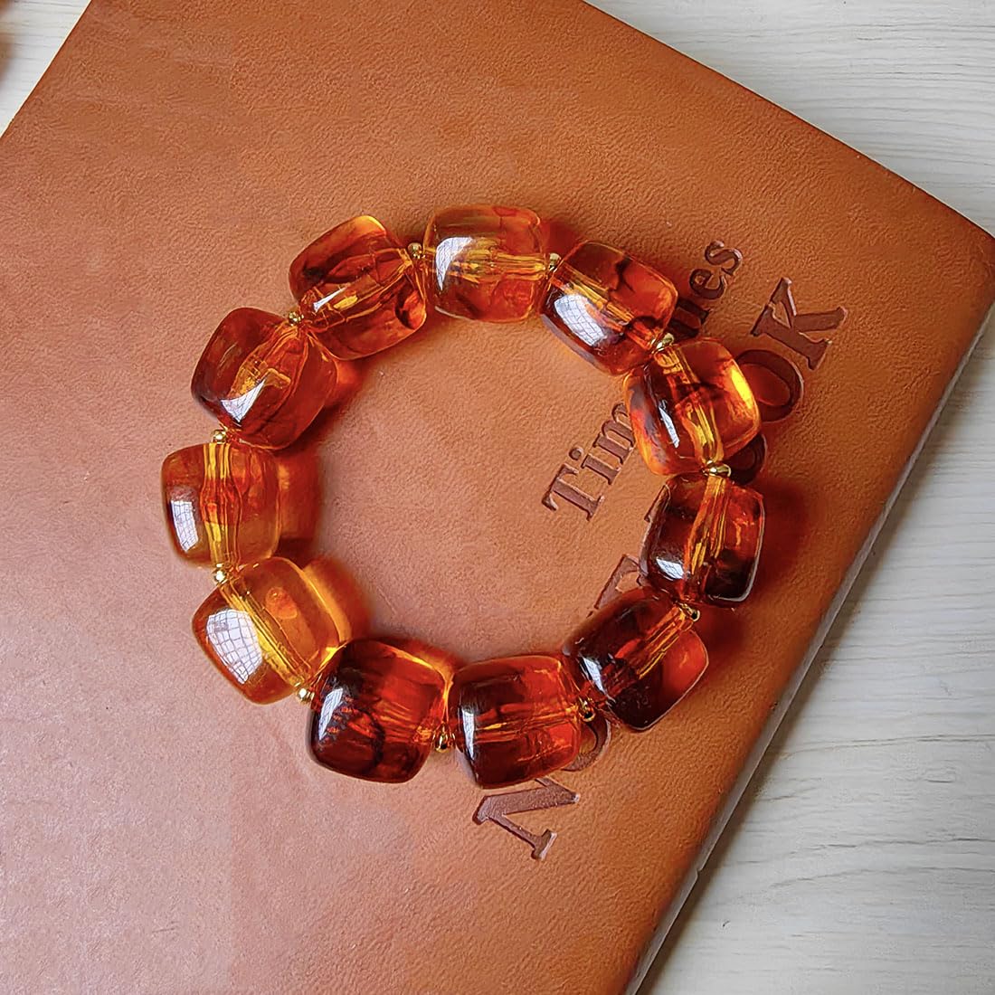 FALFYFM Chunky Square Beaded Stretch Bracelets for Women Boho Acrylic Beads Bracelet Adjustable Statement Beach Summer Jewelry (Brown)