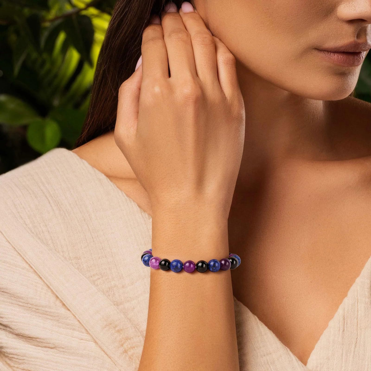 Healing Crystal Bracelet for Women Men 8mm Around Beaded Bracelet Amethyst Lapis Lazuli Black Obsidian Natural Stone Handmade Stretch Anxiety and Stress Bracelet Beads Spiritual Crystal Jewelry Gifts