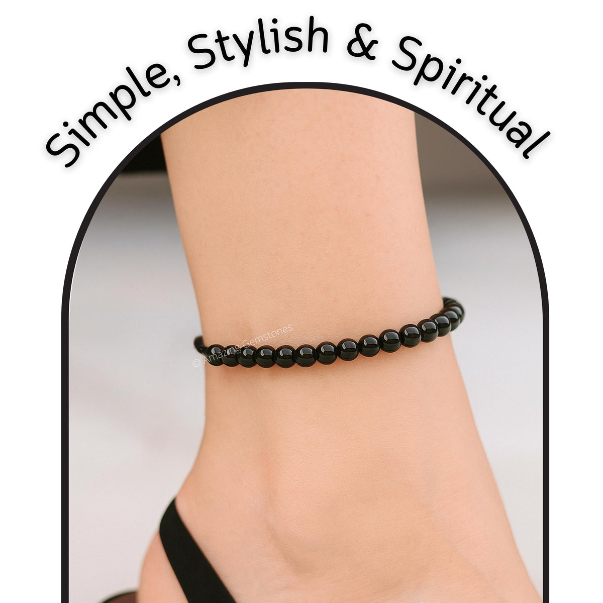 Amazing Gemstone Black Obsidian Anklet Ankle Bracelets for Women - Waterproof Beaded Healing Crystal Anklets, Plus Size Chakra Gemstone Bead Anklet (Stretchy Adjustable - Plain)