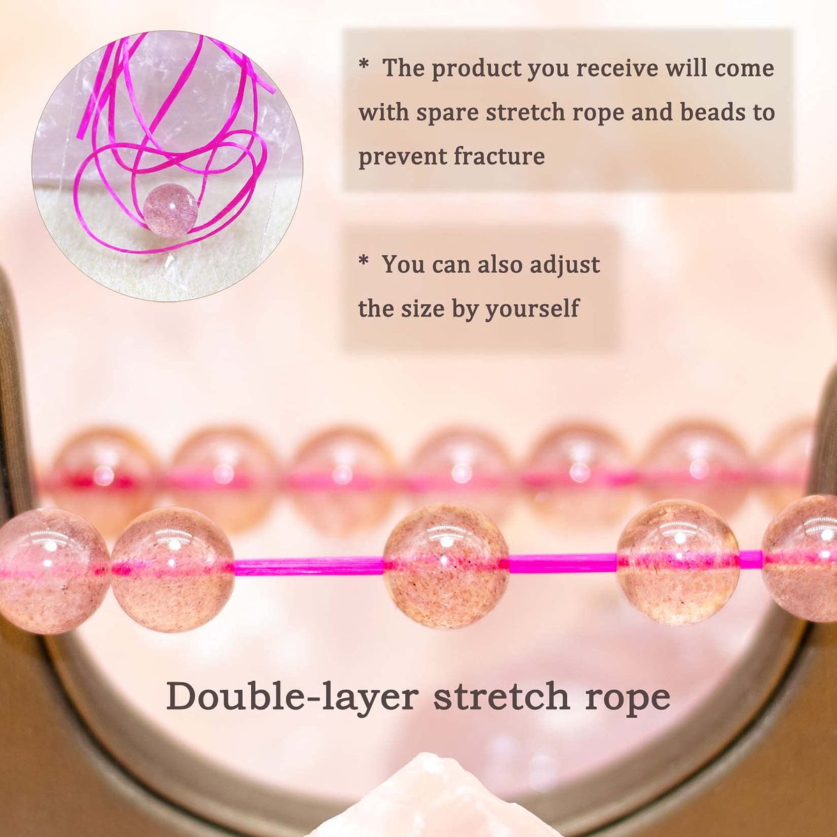 DAZCOLO 8mm Natural Gemstone Stretch Bracelet, Handmade Unisex Crystal Bracelets for Meditation, Yoga, Spiritual Healing & Positive Energy (Strawberry quartz)