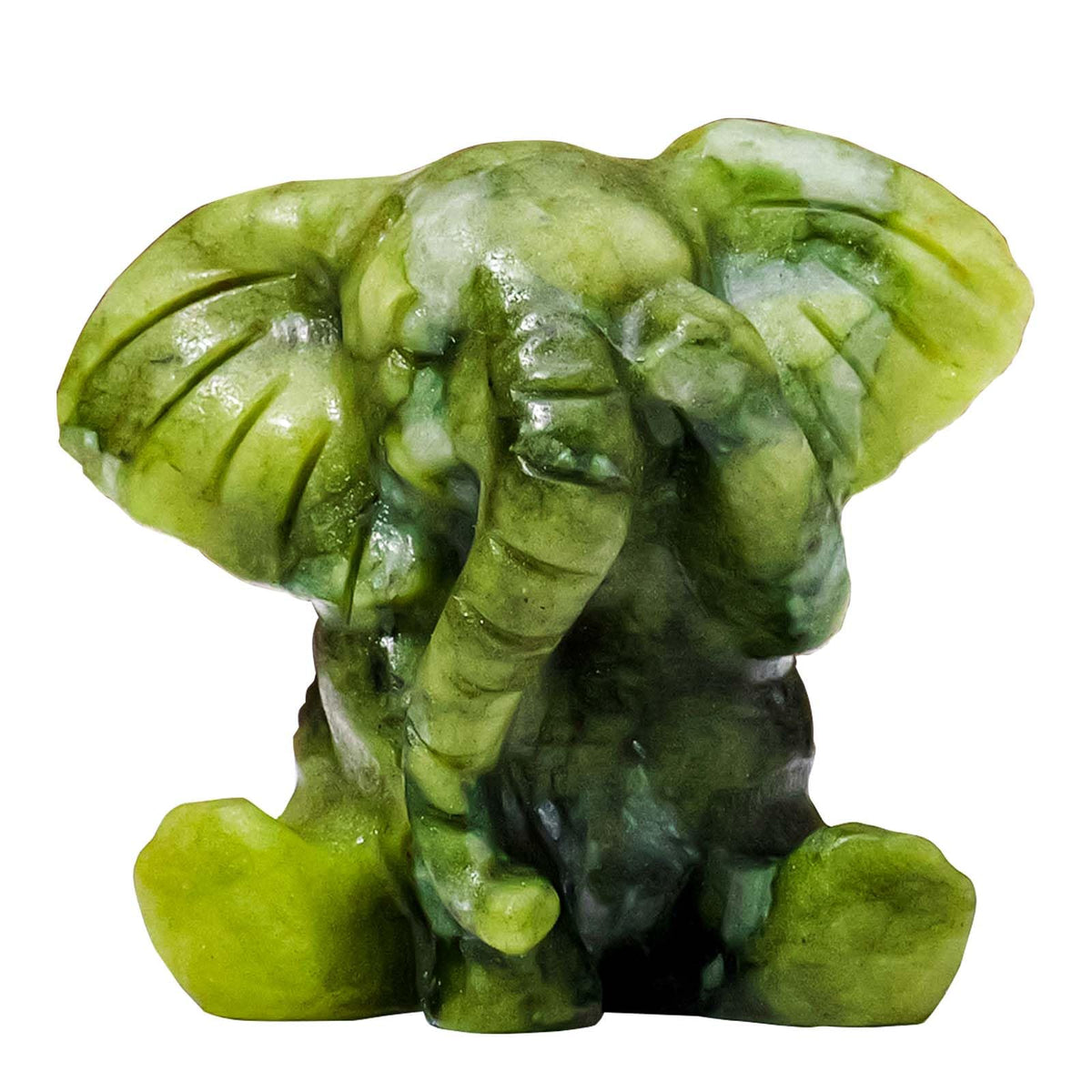 Apengshi Natural Crystal Figurine Elephant Raw Stone Jade Cute Figurine, Decorative Animal Statue (Cute Elephant)