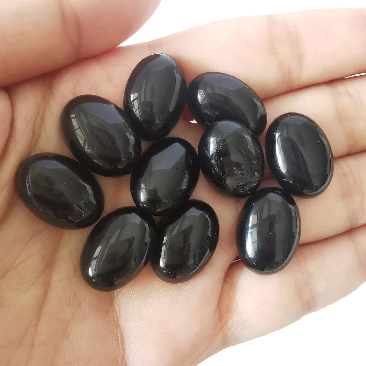Loveliome 18x13mm Oval Cabochons Flatback Crystal Stone Gemstones Beads for Jewelry Making DIY Pack of 10, Black Obsidian