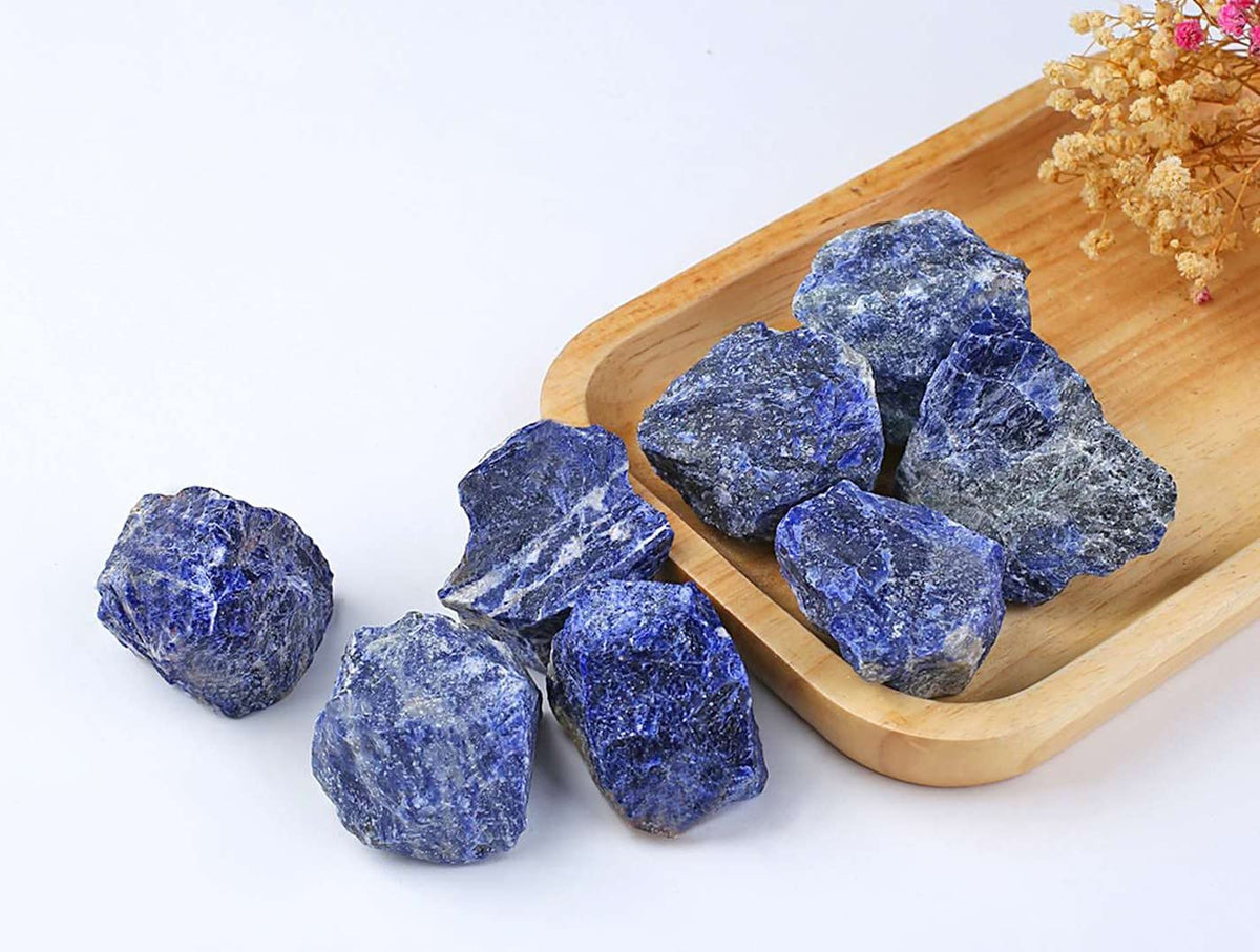 LAIDANLA Sodalite 2" Natural Rough Stones Crystal Large Raw Crystals Bulk Healing Gemstones for Reiki Healing Tumbling Fountain Rocks Wire Wrapping Decoration Cabbing Lapidary 4PCS 0.55lb