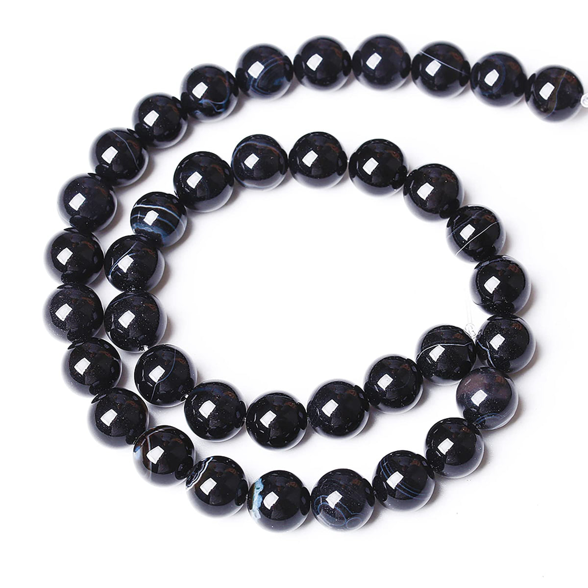 45PCS 8mm Natural Black Striped Agate Beads Gemstone Round Loose Beads for Jewelry Making DIY Bracelet Necklace 15" Inch