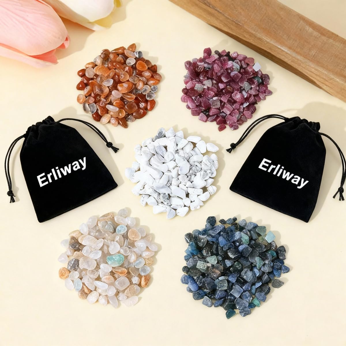 Erliway 100g Natural Black Tourmaline Tumbled Chips Stones,7-9mm Polished Healing Crystal Chips, Irregular Shaped Healing Crushed Crystal Stone, Healing Reiki Crystal Jewelry Making Home Decor