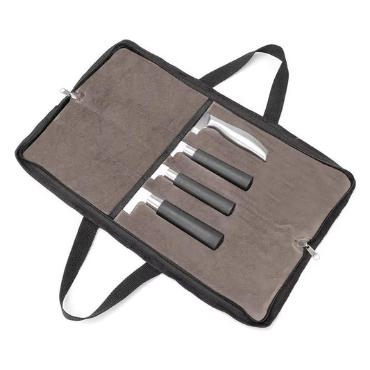 QEES Knife Roll,Heavy Duty Knife Bag,Waxed Canvas knife Case with 4 Slots For Knives & Kitchen Tools,Chef Knife Bag With Handle.Portable Knife Roll Bag For Chefs Culinary Traveling.Knives Pouch