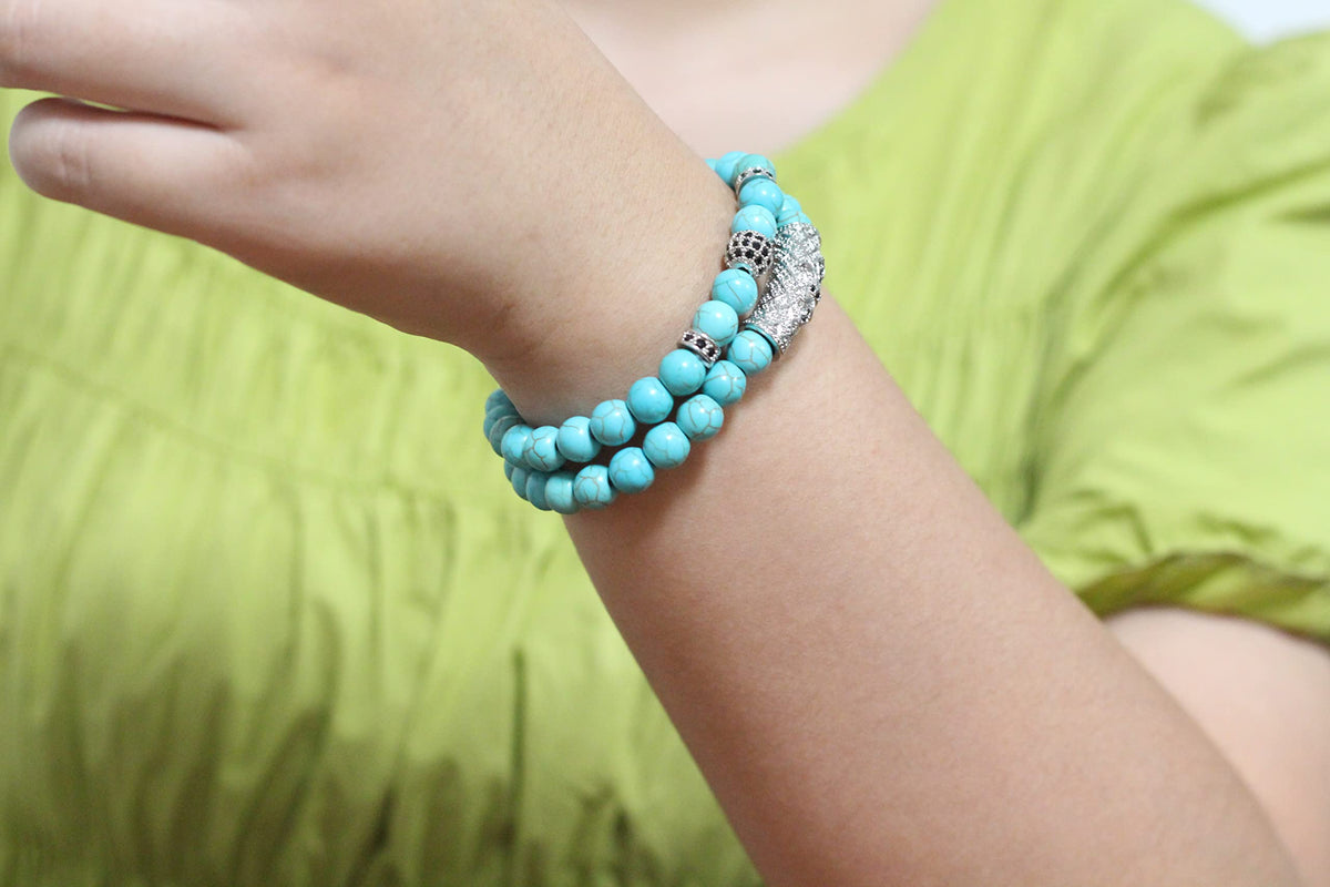GDLKPYHS Turquoise Bracelet, Handmade Beaded Bracelet 8MM Healing Crystal Beads Protection Bracelet,Turquoise Jewelry Bring Good Luck, Prosperity and Happiness, Men's and Women's Gifts
