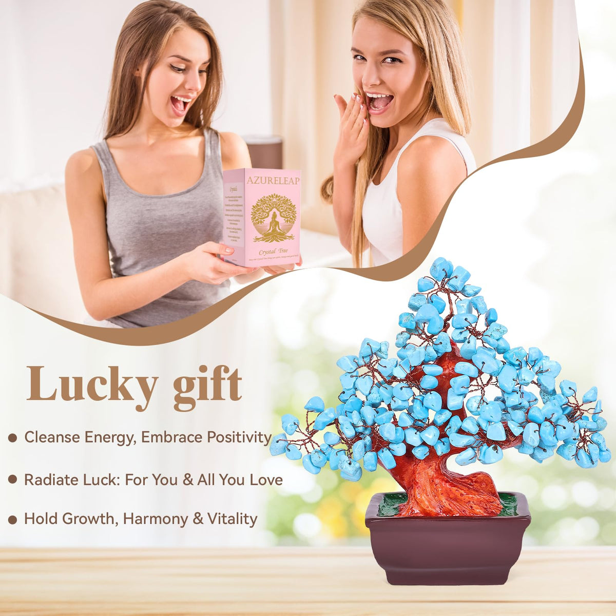 AzureLeap Feng Shui Quartz Crystal Money Tree Bonsai Style Decoration for Luck and Wealth (Blue)