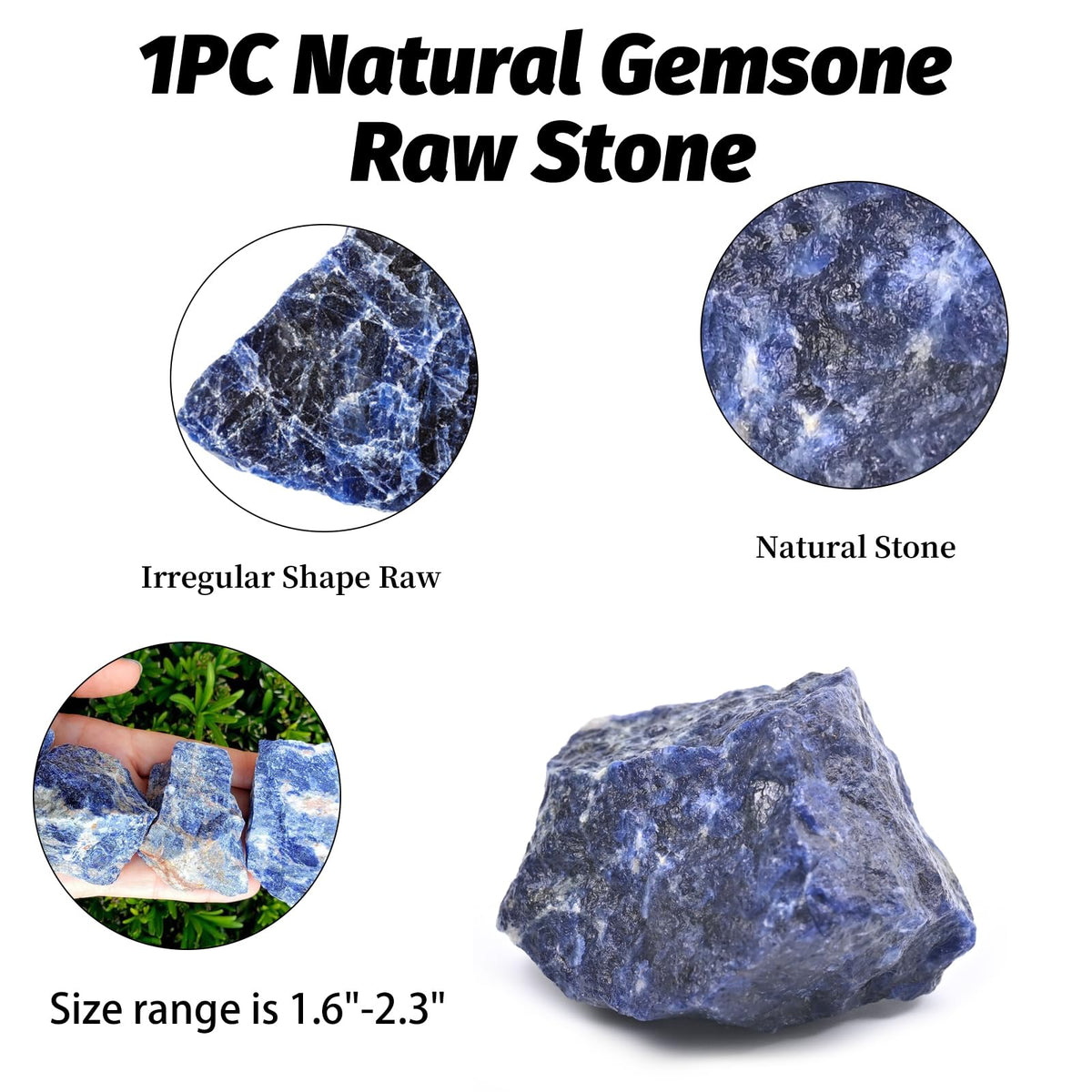 Sodalite Raw Stones 1PC, Gemstones Raw Stones and Healing Crystals, Hand Carved Natural Pocket Raw Crystals for Decoration Tumbling,Garden, Home Decor(1.18"-1.97")