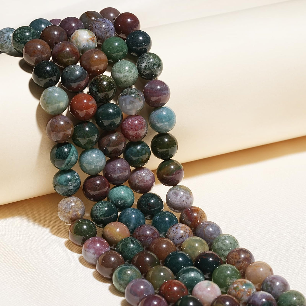 8mm Natural Indian Agate Gemstone Beads Polished Round Smooth Stone Beads for Bracelets Jewelry Making 15inch Loose Beads