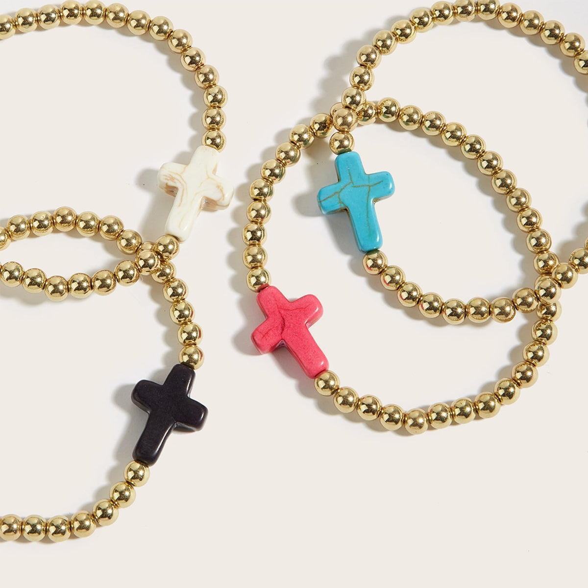 Harry and Henry Gold Beaded Bracelets for Women Non Tarnish Dainty Pearl Beaded Bracelet Cross Stack Stretch Bracelets for Women Trendy Gifts 2025 Easter Basket Stuffers