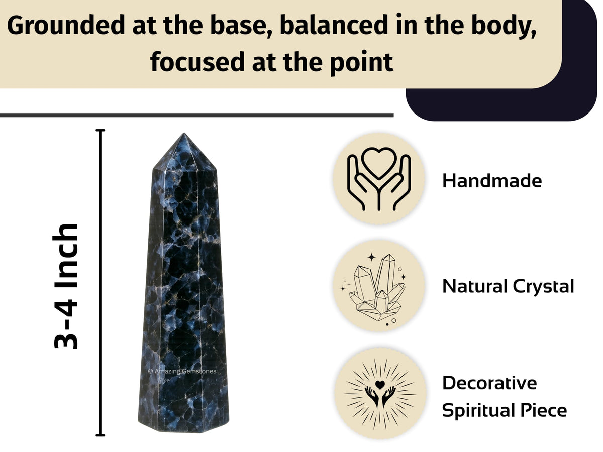 Amazing Gemstone Indigo Gabbro Crystal Towers - Natural Healing Crystal Point Obelisk for Reiki Healing and Crystal Grid (3" to 4" INCH)