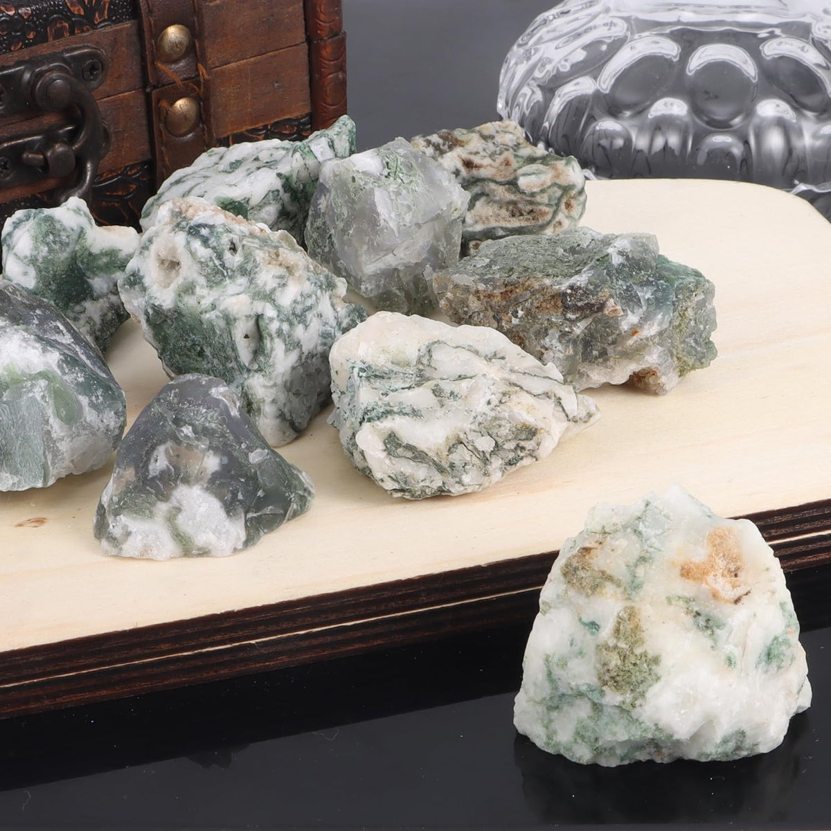 1Lb Moss Agate Rocks Raw Crystals and Healing Stones for Jewelry Making, Healing, Meditation, Sculpture, Lapidary, Polishing, Reiki Crytsal
