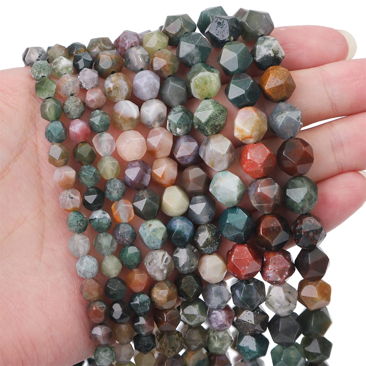 BEADIA Faceted Natural Indian Agate Stone Round Beads 8mm 36cm/Strand for Jewelry Making