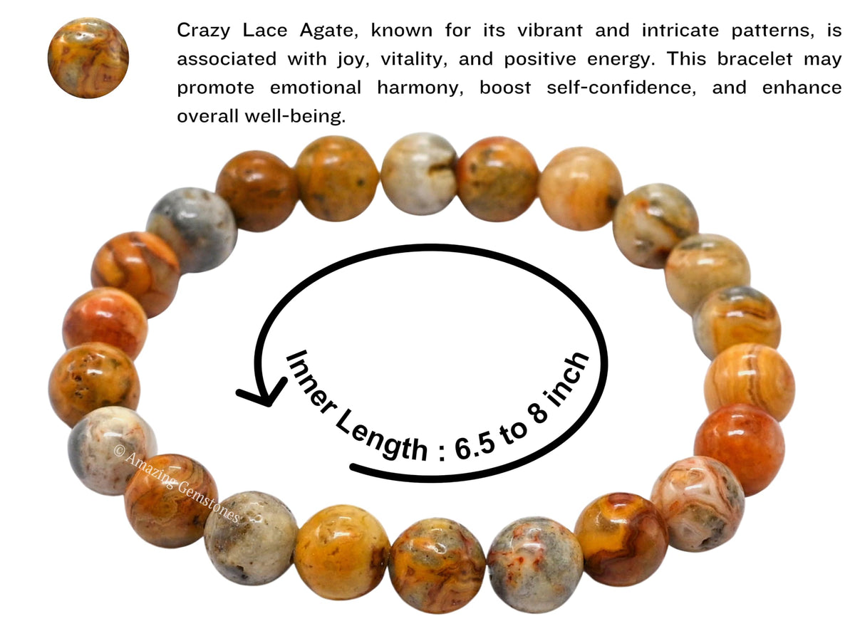 Amazing Gemstone Crystal Bracelet for Women Men's Gifts - Protection Healing Crystal Bracelet - 8mm Gemstone Beaded Stretchable Bracelet Pulseras Para Hombres Mujer Stocking Stuffers Mothers Day Gift (Crazy Lace Agate)