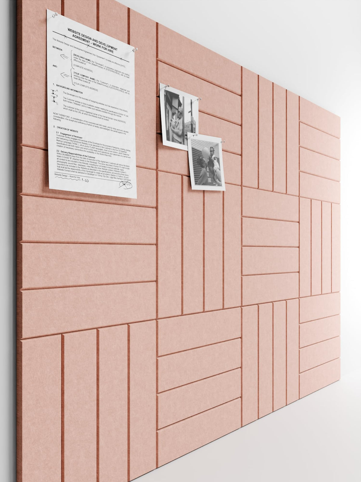 Bumusty Large Cork Board Alternative-48 x 36" Felt Bulletin Board Tiles, with 30 Pushpins, 70 Adhesive Tabs, Bold-Stripe 12-Pack, Cork Boards for Office Push Pin Board Felt Board-Pink