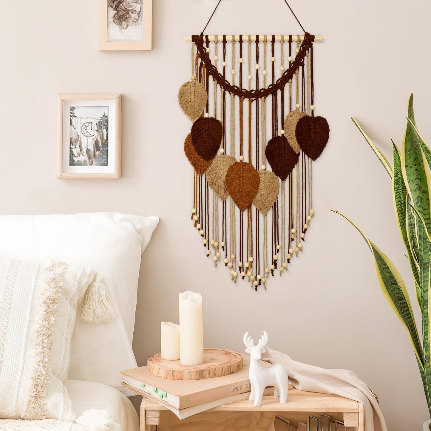 Weldomcor Macrame Wall Hanging Boho Leaf Woven Tapestry, Bohemian Chic Home Decor Modern Handmade Leaves Feather Wall Art Decorations for Bedroom Living Room Apartment Ornament 16.5" W X 31.5" L