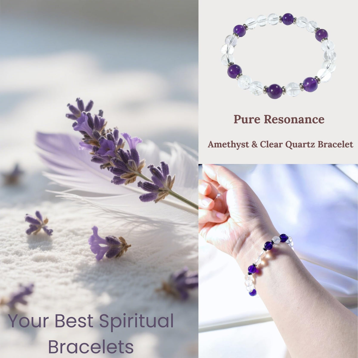 Atminafays 8MM Healing Crystal Bracelet - Amethyst & Clear Quartz | Natural Stone Energy Jewelry for Anxiety Relief and Stress & Positive,adjustable 6.5-8"