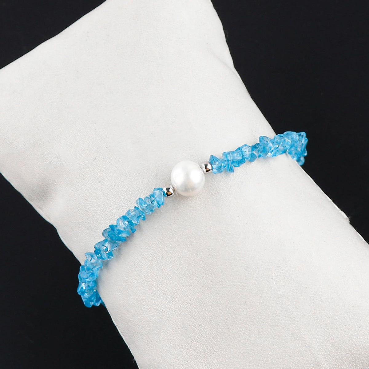 CRYSTALIS Natural Swiss-Blue-Topaz Beads Slider Bolo Bracelet with Elegant Pearl, Uncut Chips Nuggets Crystals, Chakra Healing Gemstone, Women Jewelry, 925 Sterling Silver Slider 10 inch