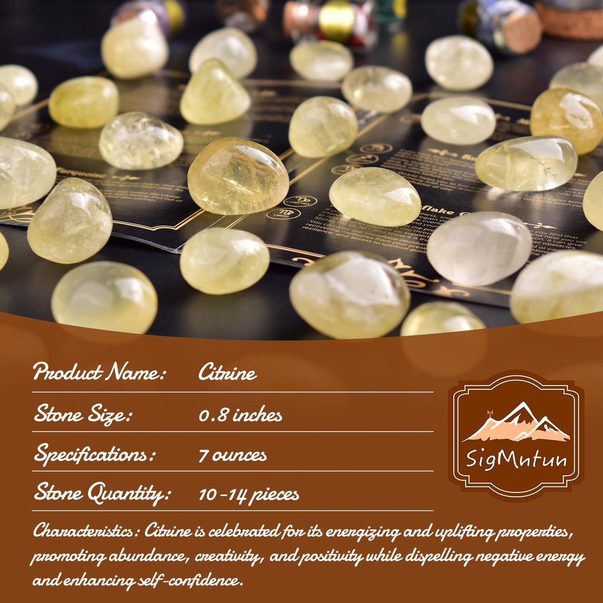 SigMntun Polished Stone Set Citrine Crystals, 0.8" Handpicked Tumbled Gemstones Rocks, Pebbles for Reiki, Chakra, Healing, Home Decor