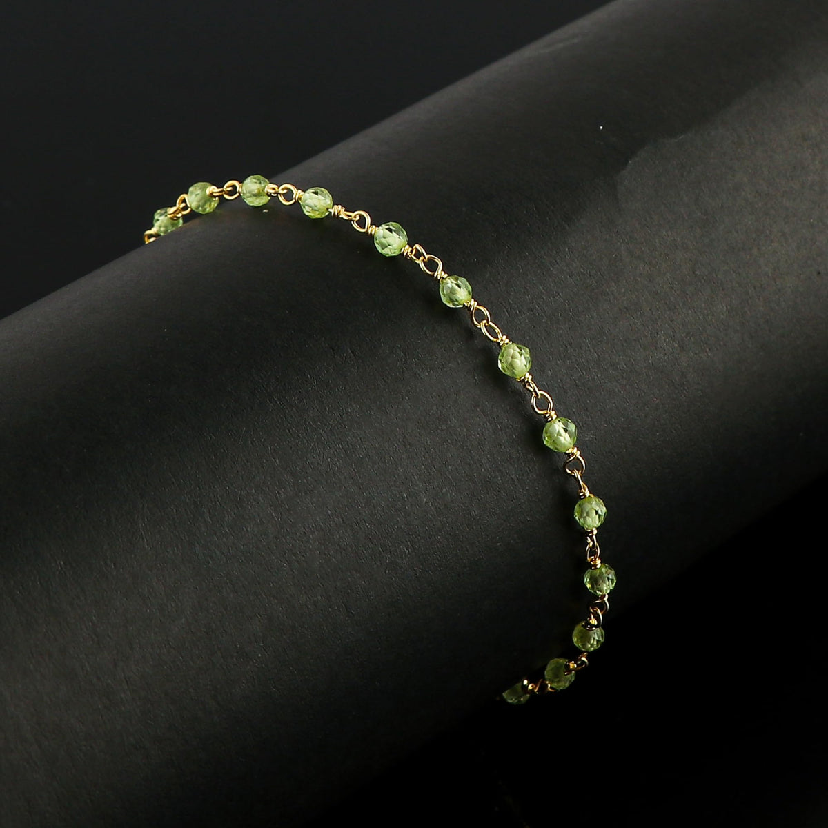 CRYSTALINES Natural Peridot Gemstones Bracelet Handmade Hypoallergenic Gold Plated Jewelry for Women Healing Crystals Microfaceted Beads Rosary Chain Boho August Birthstone Bracelet, 7+1inch