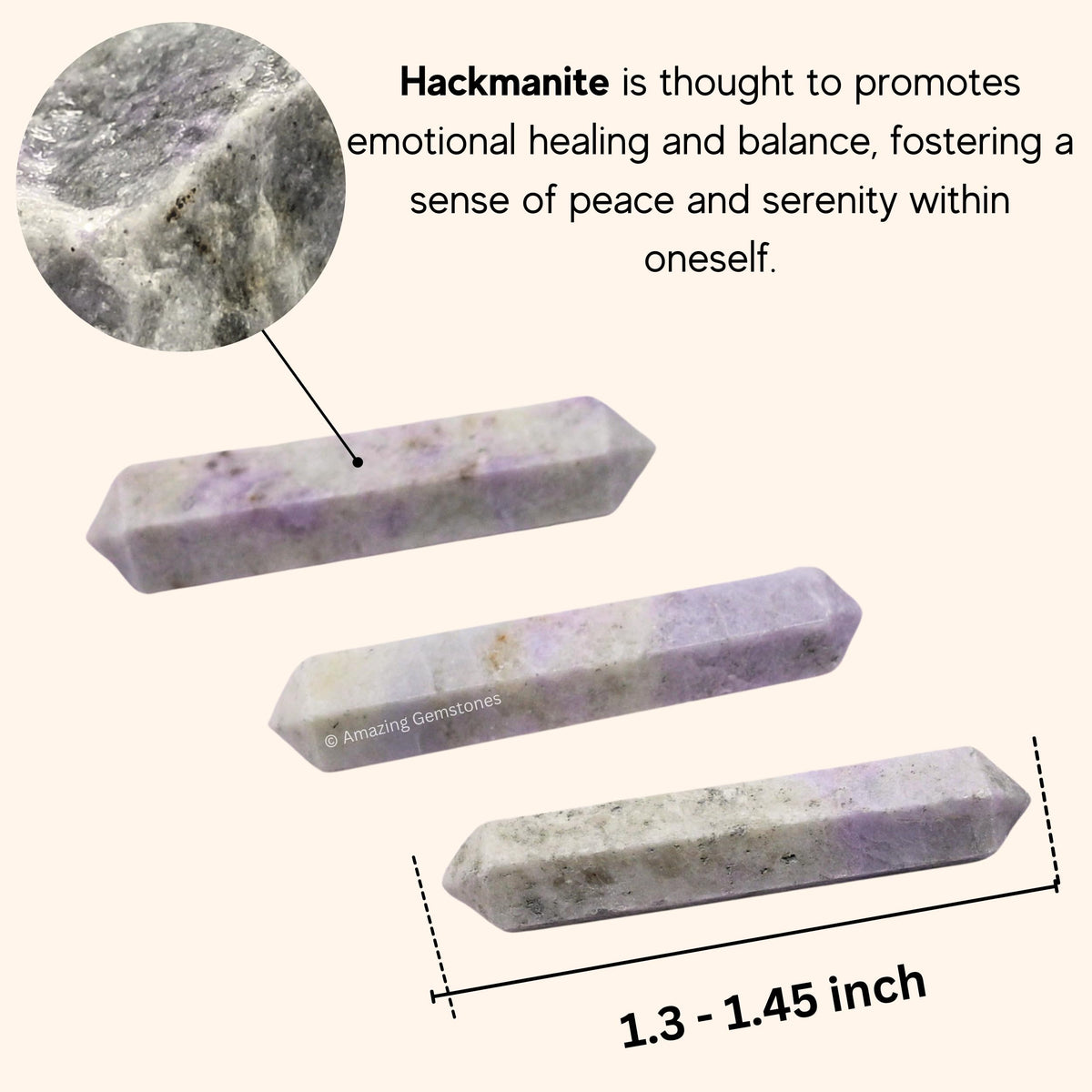 Amazing Gemstone Hackmanite Crystal Points Bulk Healing Crystals - Pack of 3 Double Terminated Healing Wand Point Bulk Crystals for Crafts, Crystal Grid - Premium Crystals for Beginners Gifts