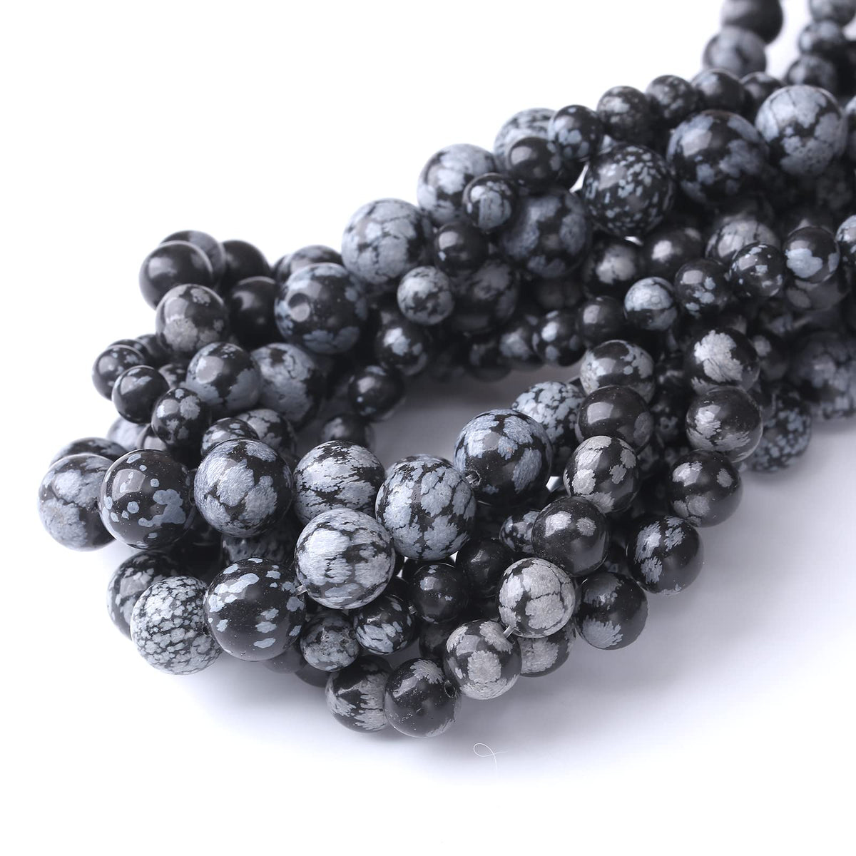 36PCS 10MM Natural Snowflake Obsidian Stone Beads Energy Healing Beads for DIY Jewelry Bracelet Necklace Making for Jewelry Making15Inch