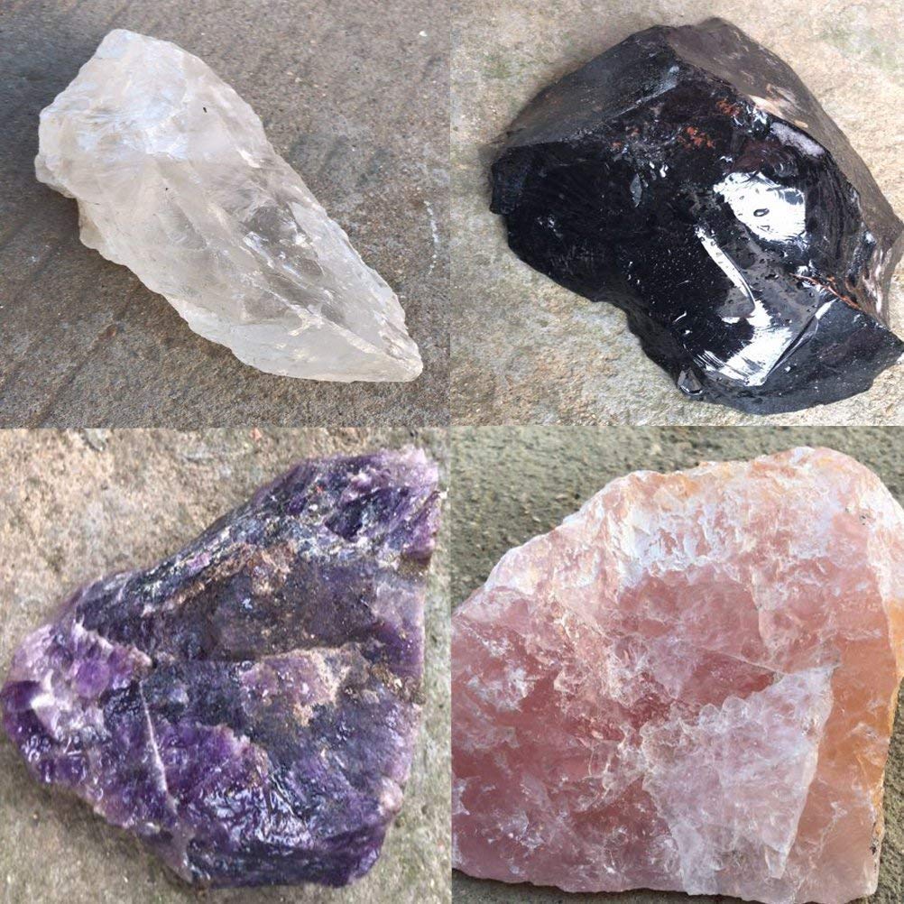 Luckeeper Healing Crystal Wands,2" Amethyst Crystal, Rose Quartz,Clear Quartz and Black Obsidian，6 Faceted Reiki Chakra Stones 4 pcs